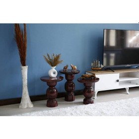 Resim 3'lü Karpuz Model Yan Sehpa Kahverengi 