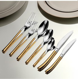 Resim Elegance Altın Saten 84 Parça Deri Kutulu Çatal Kaşık Bıçak Takım 