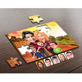 Resim Bk Gift Kişiye Özel Aile Karikatürlü Ahşap Puzzle-5 