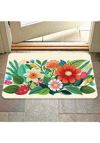 Resim Dijital Baskılı Çiçek Desenli Dekoratif Dış Kapı Önü Ve Iç Mekan Paspası Yıkanabilir Kaymaz Taban Bej 