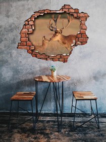 Resim Kırık Tuğla Desenli Geyik Maznara 3D Duvar Sticker - 75x55 cm / Karışık Renkli / 3D Sticker 