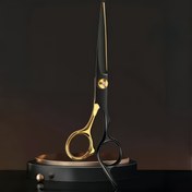 Resim Profesyonel Kuaför Saç Kesme Makası - Ağır Hizmet Paslanmaz Çelik İnceleme Makası, Kaymaz Saplı, Ayarlanabilir Gerginlik, Keskin Bıçaklı Berber, Ev veya - Kuaförler ve Berberler için İdeal Hediye (Siyah & Altın), Berber Aksesuarları 