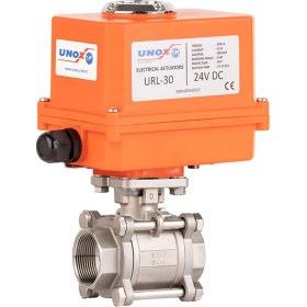 Resim Unox DN25 - 1" 24 V Dc Elektrikli Aktüatörlü Dişli Küresel Vana 3 Parçalı 