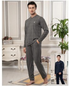 Resim Bone Club Bone 5873 Mikro Pamuk Uzun Kol Erkek Pijama Takımı Gri 