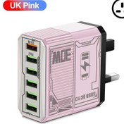 Resim İphone Uyumlu Xiaomi Samsung İçin 30w 6 Bağlantı Noktalı Hızlı Şarj Qc3.0 Tip C Cep Jj304-6u Uk Pink 1 Adet 