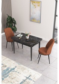 Resim Canisa Concept Nil Serisi 70x110 Sabit Mutfak Masası Takımı Siyah Mermer Desen Masa 2 Kiremit Sandalye Masa Siyah Sandalyeler Kiremit 