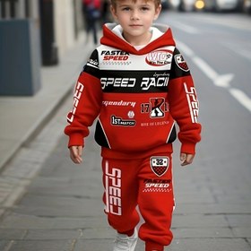 Resim 2 adet/takım Erkek Motosiklet Takımı Harf Baskılı Desenli Sweatshirt ve Spor Pantolon Seti - Günlük Yarış Uzun Kollu Set, İlkbahar ve Sonbahar Mevsimleri için Uygun, Dış Mekan Aktiviteleri için Mükemmel Seçim, İdeal Hediye, Dış Mekanlar için Mükemmel 