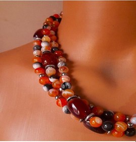 Resim Premium Serisi Turuncu Kahverengi Akik 3 Sıralı Nazar Koruması St Çok Renkli 