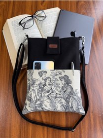 Resim Aksesuarsepeti El Yapımı, Fransız Köylüsü Desenli, Cepli, Taşıma Askılı, Kılıf Çanta, Tablet Kılıfı, Kitap Kılıfı Siyah 