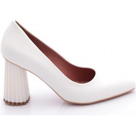 Resim Dgn 660-22y Kadin Sivri Burun Parmak Dekolteli Galvaniz Ökçe Topuklu Ayakkabi Beyaz 