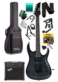 Resim Midex Crade-25AMP Grey Rosewood Super Strat Kasa HH Yüksek Kaliteli 25W Amfili Elektro Gitar Seti 