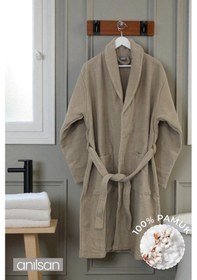 Resim %100 Pamuk Bej Bornoz - Şalyaka Otel Bornozu, Spa Için Ideal, Günlük Kullanıma Uygun Bej 