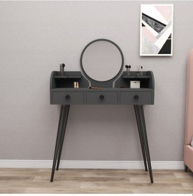 Resim Arnetti Aynalı Ahşap Ayaklı Elegans Makyaj Masası Antrasit 
