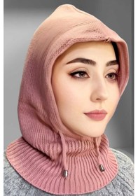 Resim Uniquetrenders Balaclava Fitilli Triko Tesettür Örgü Bere Başlık Gül Kurusu 