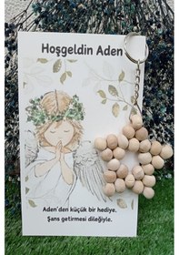 Resim 10 Adet Melek Kartlı Ahşap Yıldız Anahtarlık - Bebek Hediyesi - 