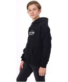 Resim Toontoy Erkek Çocuk Oversize Kapüşonlu Cepli Düşük Omuz Baskılı Sweatshirt - 2 İplik Siyah 