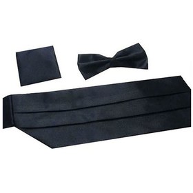 Resim Neowit Siyah Renk Saten Damatlık Kuşak Papyon Mendil Seti Smokin Siyah 