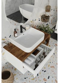 Resim Koza Beyaz 90 Cm %100 Mdf Lavabolu Banyo Dolabı Ayna Lavabo Beyaz 