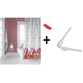 Resim Banyo Perdesi 7017 1x180x200, Perde Borusu Askı Aparatı Köşe Boru Beyaz Hediyeli, Duş Perdesi Seti Çok Renkli 