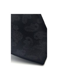 Resim Gaffy Şal Desenli Siyah Dokuma Kumaş Mendilli Slim Fit Kravat // Sdk-2512-1 Siyah 
