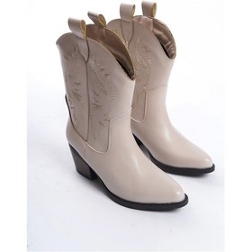 Resim Bertha Yeni Sezon Bej Deri Kovboy Bot Bej 