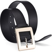 Resim 1 adet Kadın Geniş Kemer, Ayna Bitişli Kare Toka, Günlük Tarz, Düz Renk Siyah, Günlük İşe Gidiş Geliş, Akşam Randevusu, Parti, Plaj ve Bayramlık Günler İçin Çok Yönlü 