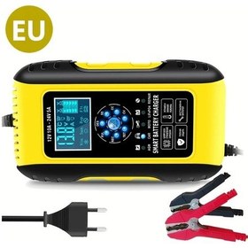Resim Honeybeeshop 12v 10a 24v 5a Akıllı Hızlı Şarj Pulsu Onarım Pil Şarj Cihazı Sarı Motosiklet Araba Tam Otomatik Ab Fişi 