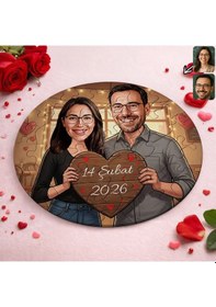 Resim Bk Gift Kişiye Özel Sevgili Karikatürlü Yuvarlak Puzzle 20x20cm -3, Sevgililer Günü Hediyesi, Sevgiliye Hediye Kobitmeyencom36156 Bk Gift 