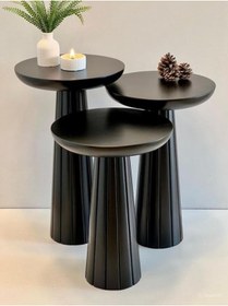 Resim Simillo Home&Living Wood Wooden Siyah Ahşap 3’lü Set Fitilli Mantar Yan Sehpa Modern Siyah Renk Fiskos 