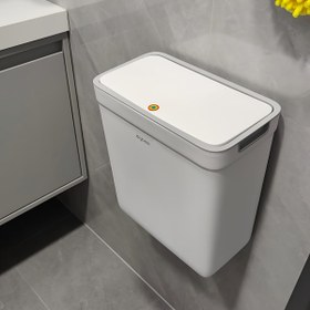 Resim 15.14 L Duvara Monte Asılabilir Kapaklı Çöp Kutusu – Banyo & Mutfak için Kompakt Dikdörtgen Atık Kutusu, Dayanıklı ABS Malzeme, Basınçlı Üst Açılış, Beyaz & Gri Tasarım, Lavabo veya Dolap Altı Montajı için Yer Tasarrufu 