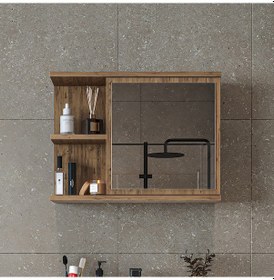 Resim Kulpsuz Tek Kapaklı Mat Suntalam 60 Cm Aynalı Banyo Üst Dolap Atl Atlantik Çam 