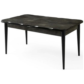 Resim Kelebek Ortadan Açılır Yemek Masası Siyah Mermer Desenli 70x110 