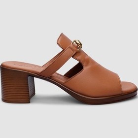 Resim %100 Hakiki Deri Taba Kadın Kalın Topuklu Terlik-taba Taba 