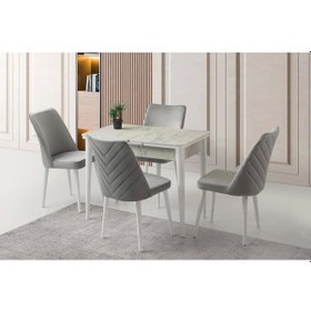 Resim Kelebek Hg Ahşap Salon Yemek Masa Sandalye Takımı 4 Sandalyeli Ortadan Açılır 60x100cm Büyüyen Merme Mermer Desen- Gri 