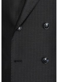 Resim İlayda Emir Luxury, İtalyan Kesim, Slim Fit, Kruvaze, Çizgili, Erkek Takım Elbise Siyah 
