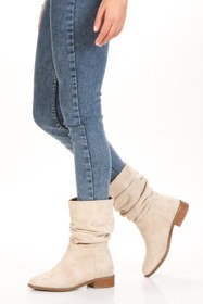 Resim ÜNAL ÖZER Kadın Bej Süet Körüklü Günlük Bot Un001-0124 
