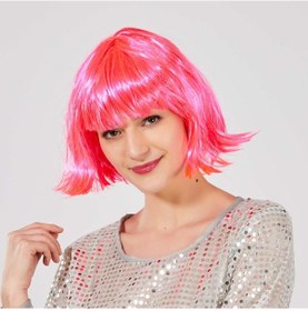 Resim Parti Aksesuar Şeker Pembe Renk Parti Peruğu Küt Saç 001 