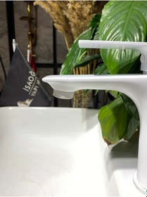 Resim İsaoğlu Yapı Beyaz Lavabo Bataryası Beyaz Banyo Musluğu Mat Beyaz Lavabo Musluk Kare Modern Tasarım Beyaz 