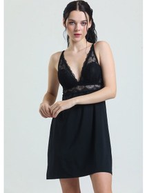 Resim Magic Form 3778 Kadın Dantelli Modal İp Askılı Gecelik-siyah Siyah 