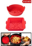 Resim Onikiden Kare ve Yuvarlak Airfryer Silikon Pişirme Kabı Seti 2'li Set 20 CM 