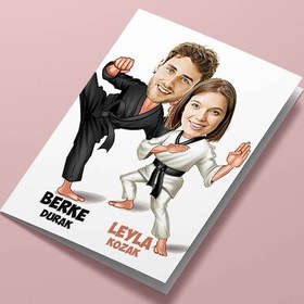 Resim Karate Yapan Çiftler Karikatürlü Tebrik Kartı 