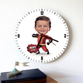 Resim Kahraman Çocuk Karikatürlü Duvar Saati 