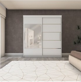 Resim İki Kapaklı Sürgülü Gardırop 160/210 Cm Parlak Beyaz 