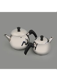 Resim Orta Boy Çelik Çaydanlık - Gri / Siyah - 2,25 Lt + 1,3 Lt Çok Renkli 