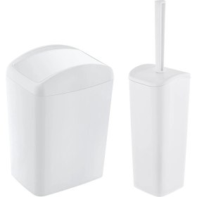 Resim Beyaz Soft Çöp Kovası ve Wc Fırçası Takımı, Şık ve Kullanışlı Design 