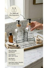 Resim Makri Home Stantlı Bambu Kapaklı İkili Cam Sıvı Sabunluk & Deterjanlık Seti 2 500 Ml, 22,5 8,5 24 Cm Şeffaf 