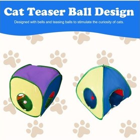 Resim Xindoker Renkli Kedi Tüneli Ve Çadır Seti - Katlanabilir Eğlenceli Oyuncak, Polyester Malzeme, 135 Cm Uzunluk 