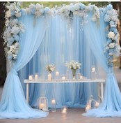 Resim Elmpaly 2 Adet Mavi 150x305 Cm Şeffaf Tül Perde Seti Vaftiz Düğün Bebek Partisi İçin İç Dış Dekor 