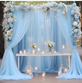 Resim Elmpaly 2 Adet Mavi 150x305 Cm Şeffaf Tül Perde Seti Vaftiz Düğün Bebek Partisi İçin İç Dış Dekor 
