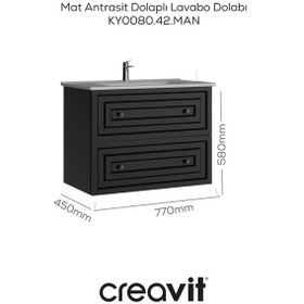 Resim Creavit Kayra Lavabo Dolabı Çekmeceli 80cm Mat Antrasit Mat Antrasit 